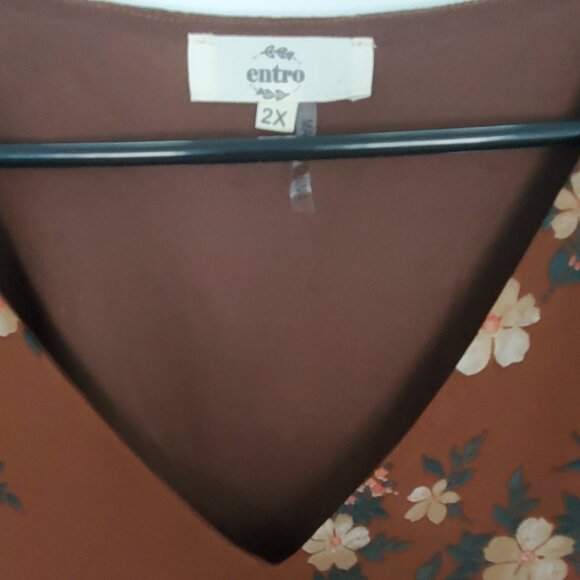 Women's Brown Floral Blouse Sz. 2X - Picture 4 of 6
